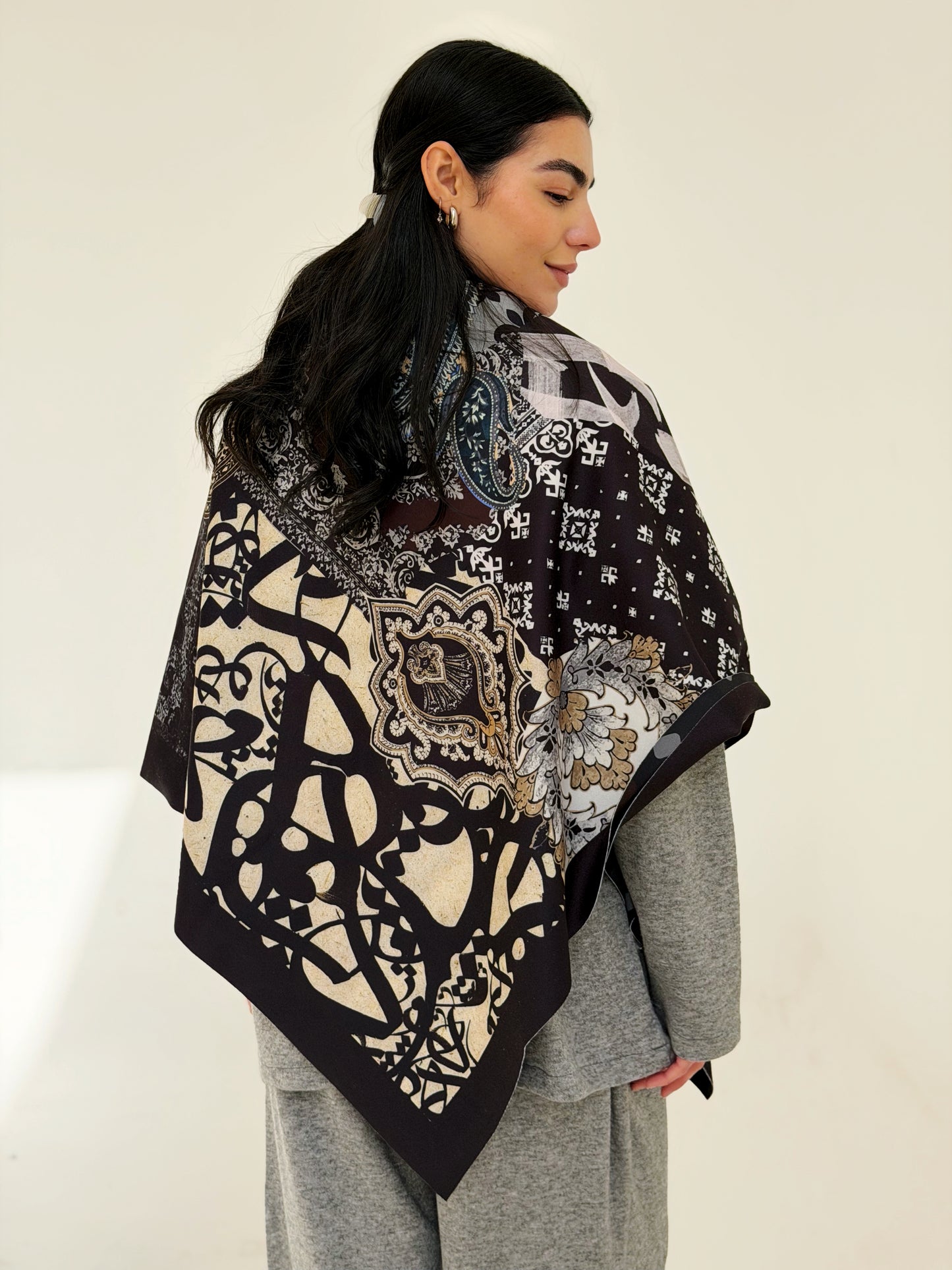 ink wool Scarf square