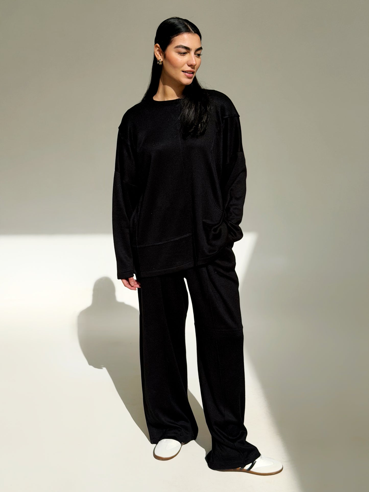 Oversized wool set In Black