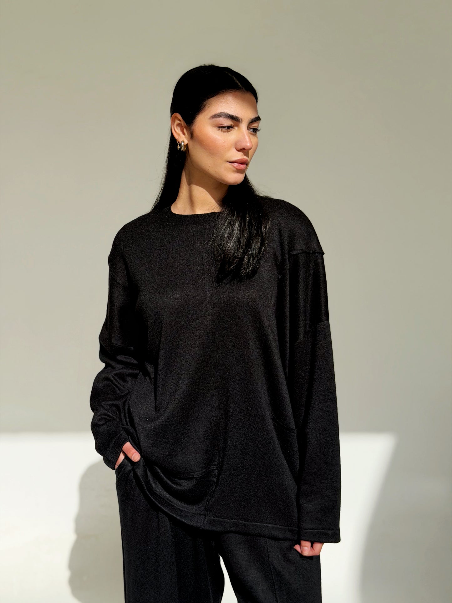 Oversized wool set In Black