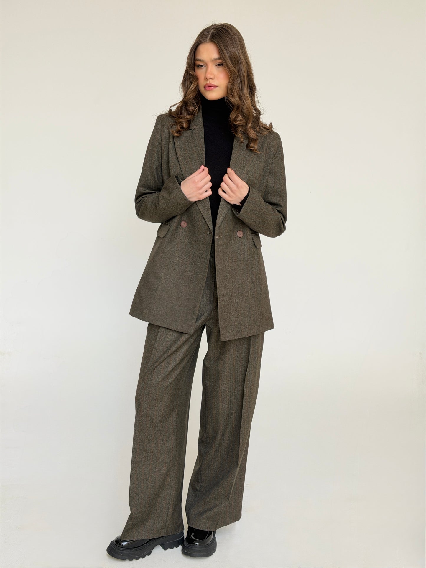 The Tailored Striped Blazer in Brown