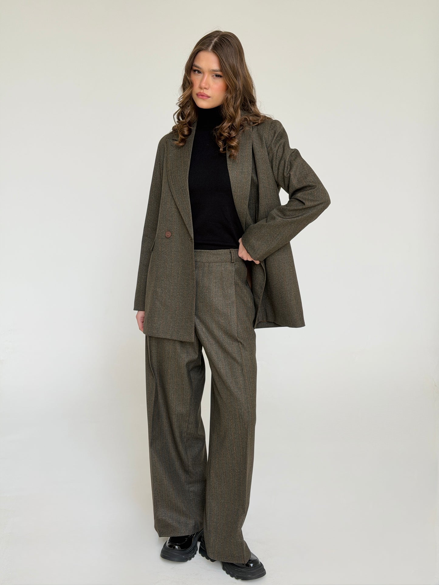 The Tailored Striped Blazer in Brown