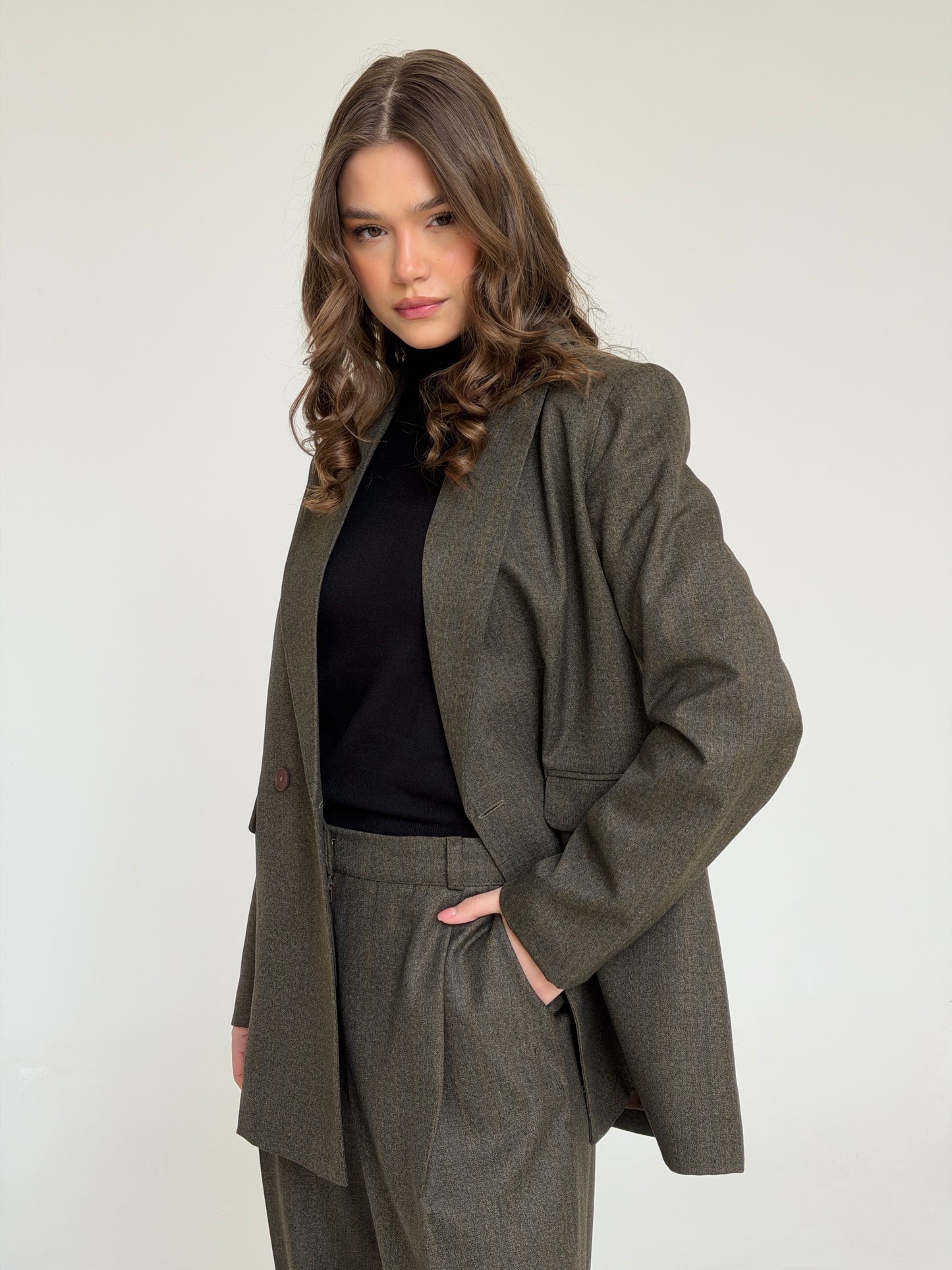 The Tailored Striped Blazer in Brown