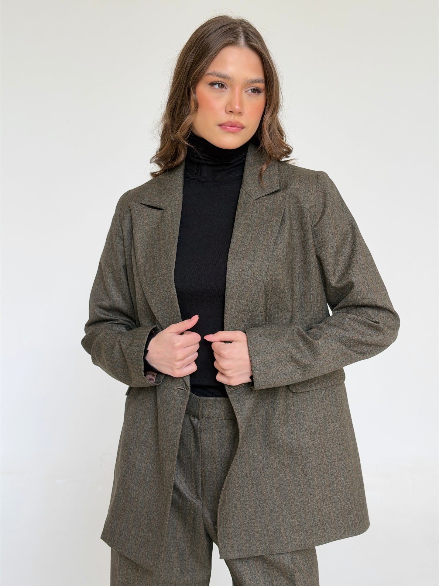 The Tailored Striped Blazer in Brown