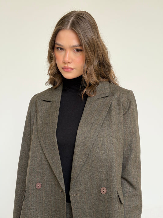 The Tailored Striped Blazer in Brown