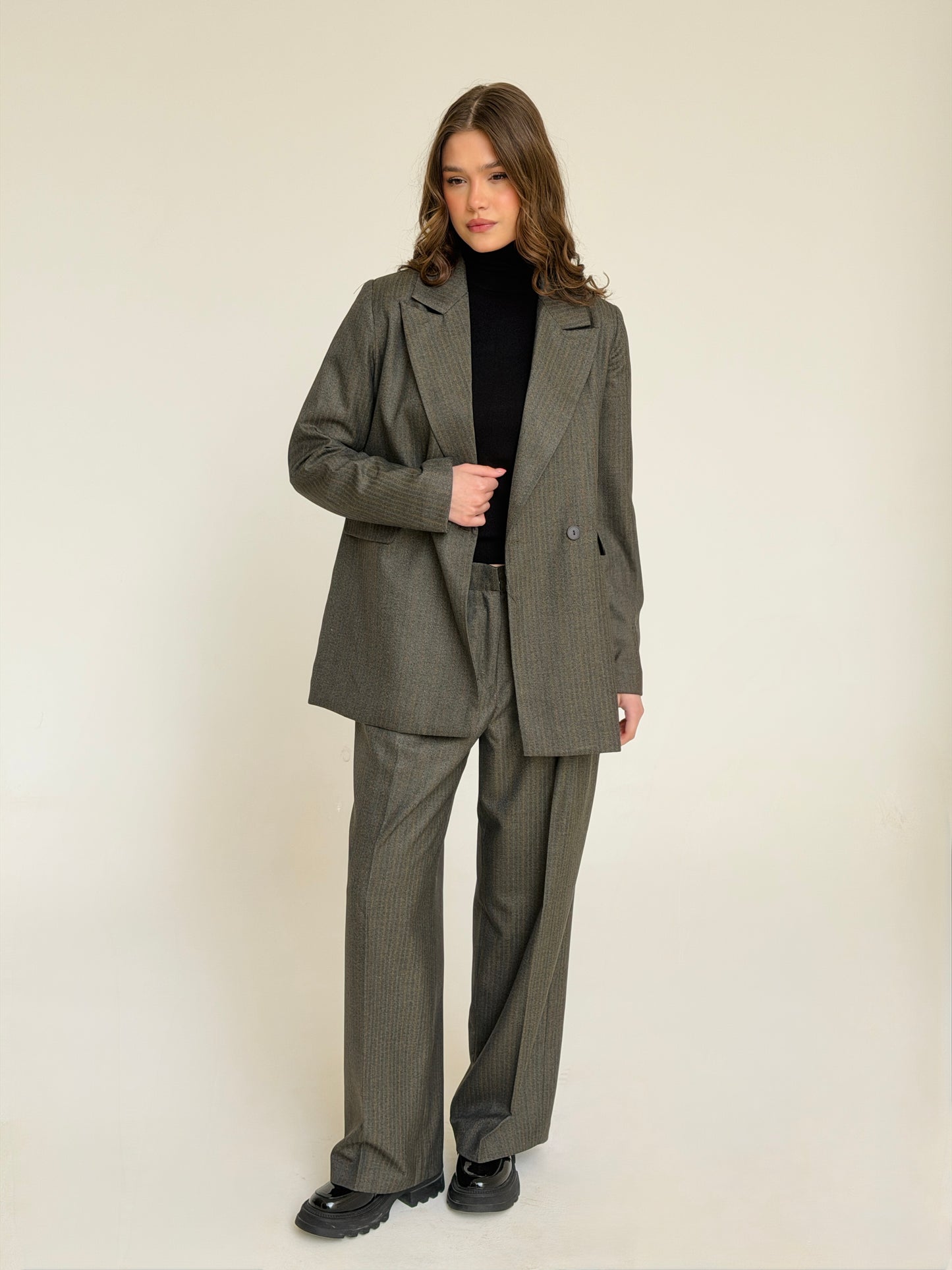 The Tailored Striped Blazer in cafe