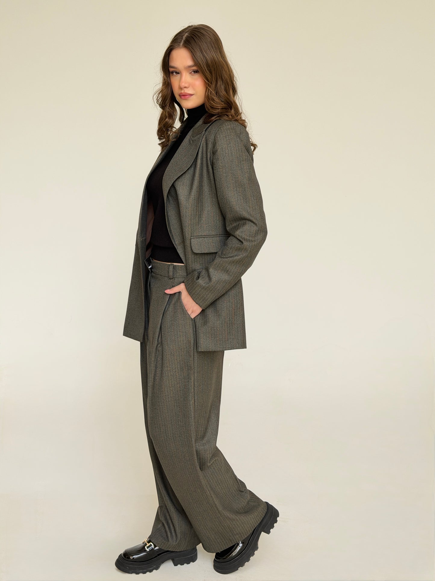 The Tailored Striped Blazer in cafe