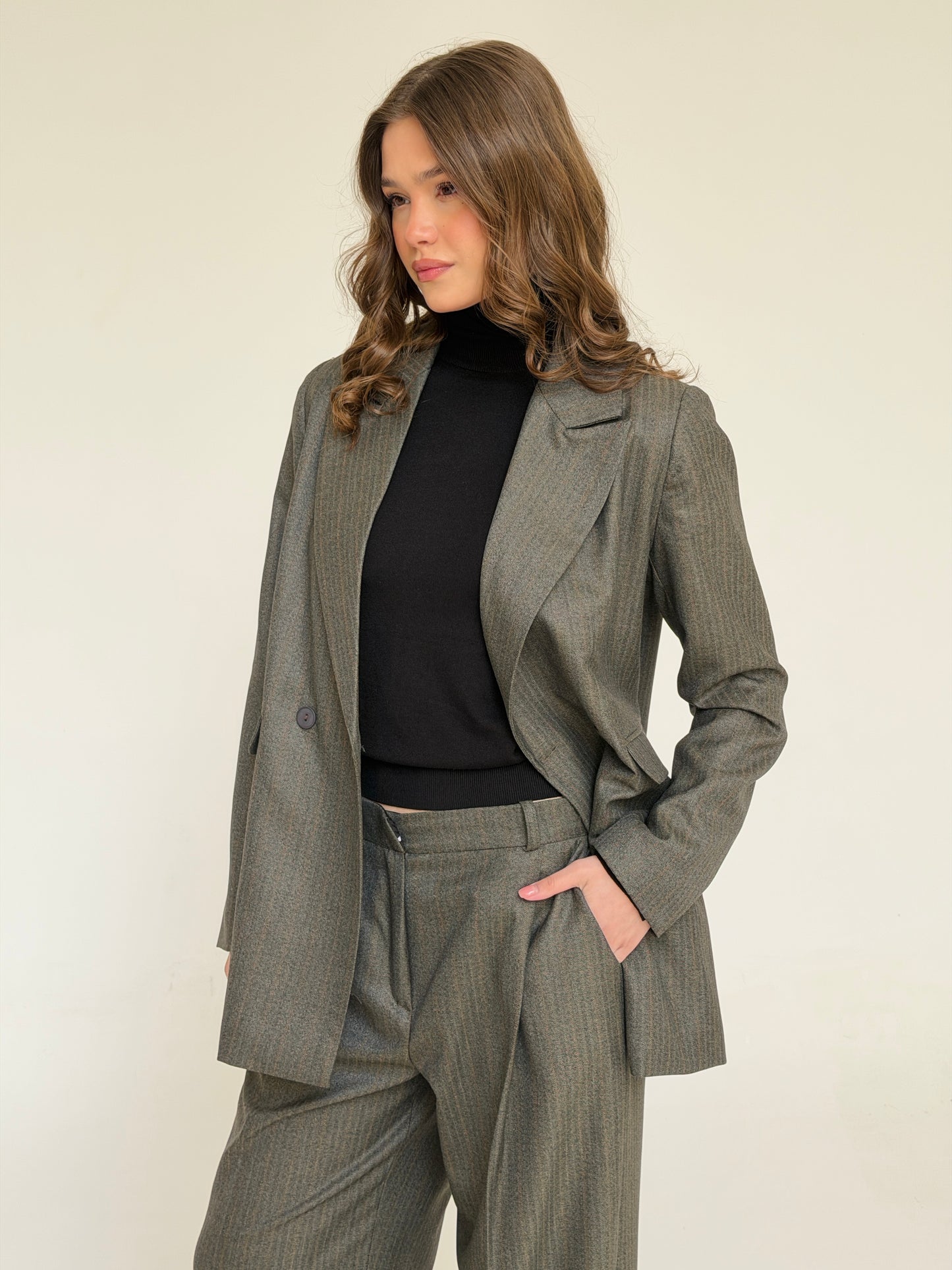 The Tailored Striped Blazer in cafe