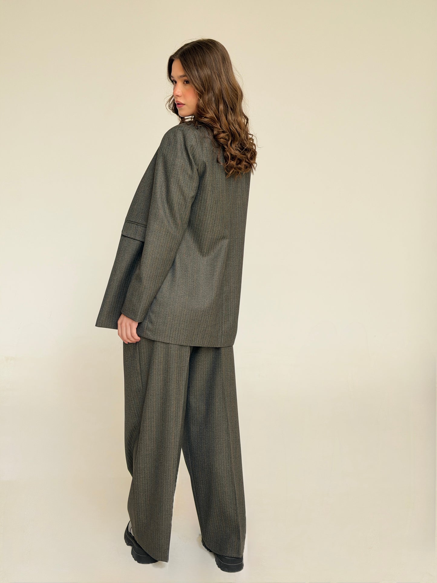 The Tailored Striped Blazer in cafe