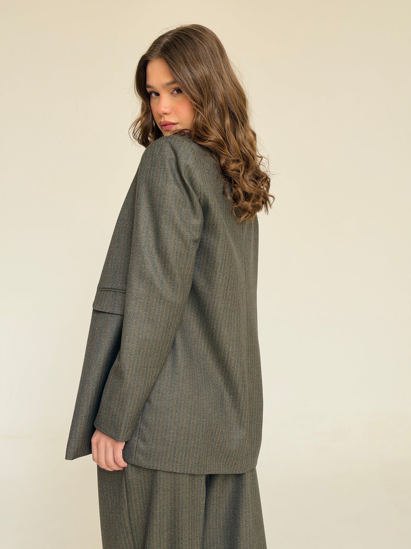 The Tailored Striped Blazer in cafe