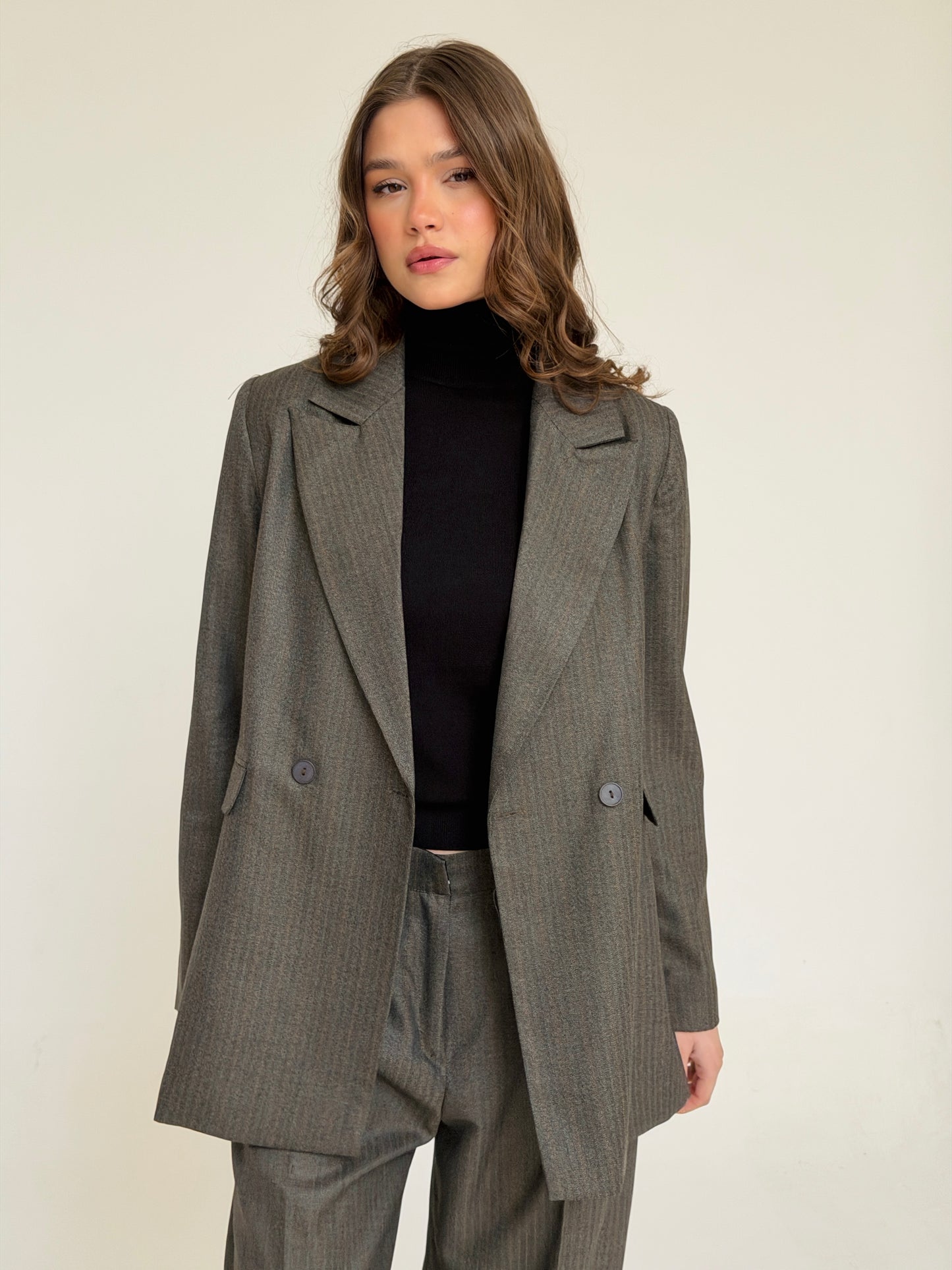 The Tailored Striped Blazer in cafe