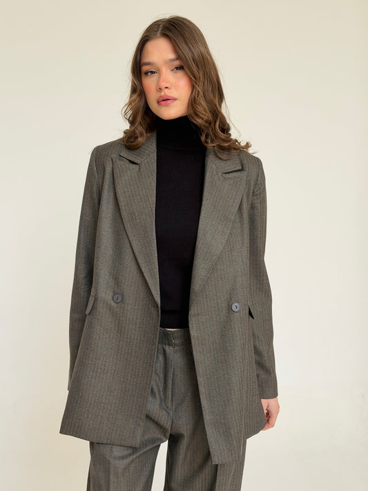 The Tailored Striped Blazer in cafe