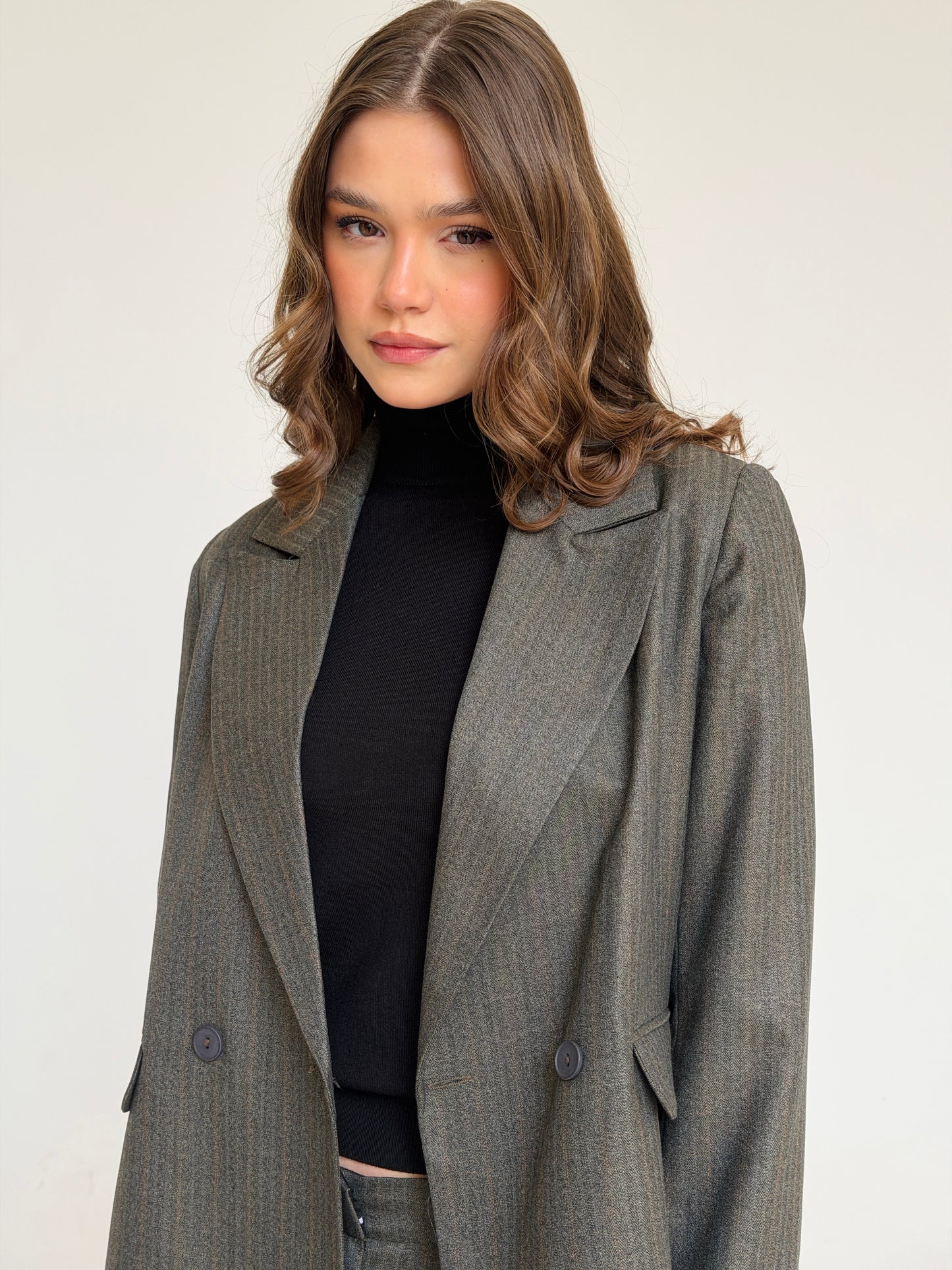 The Tailored Striped Blazer in cafe
