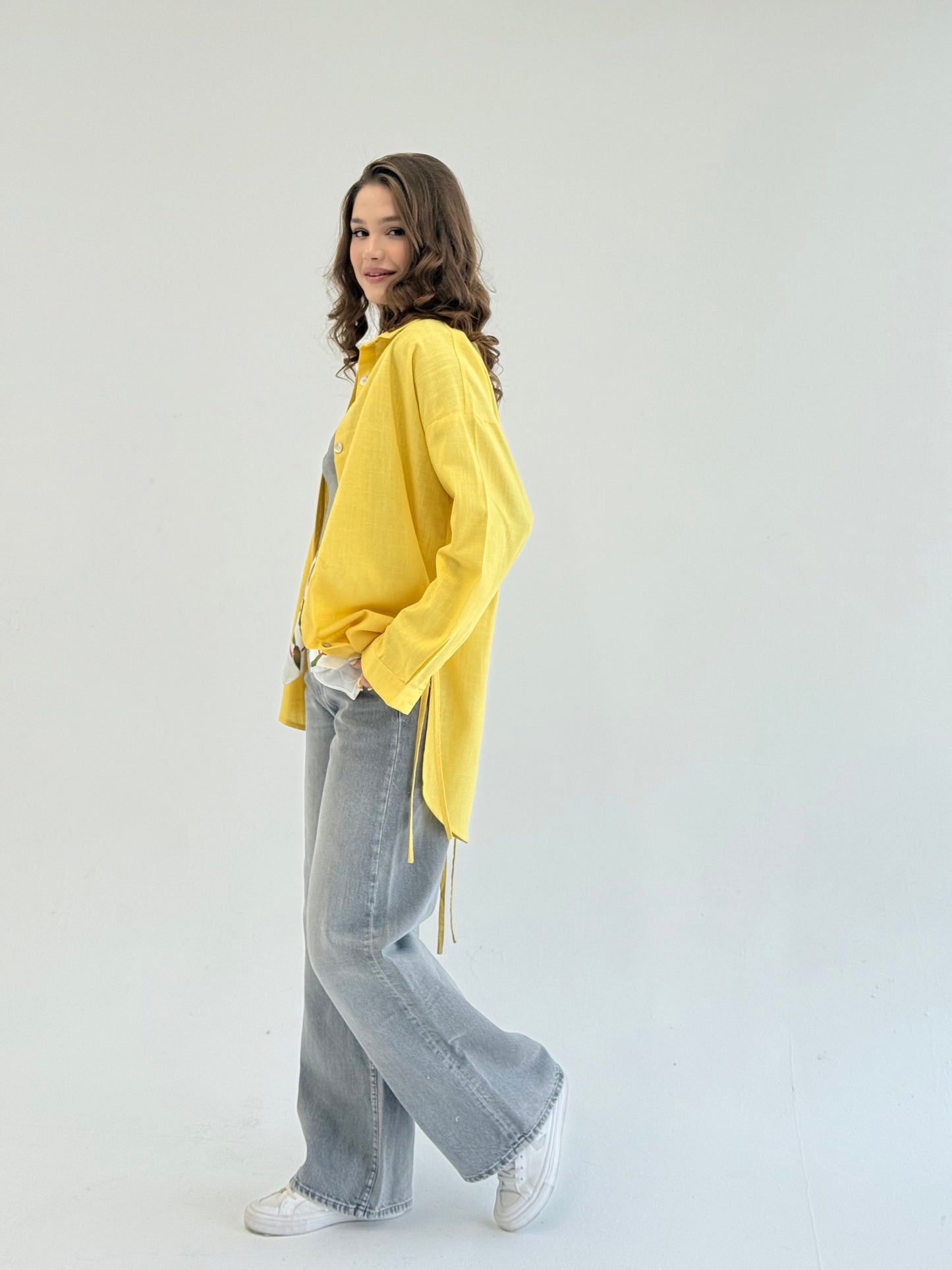 Linen Bow Back Shirt In Yellow