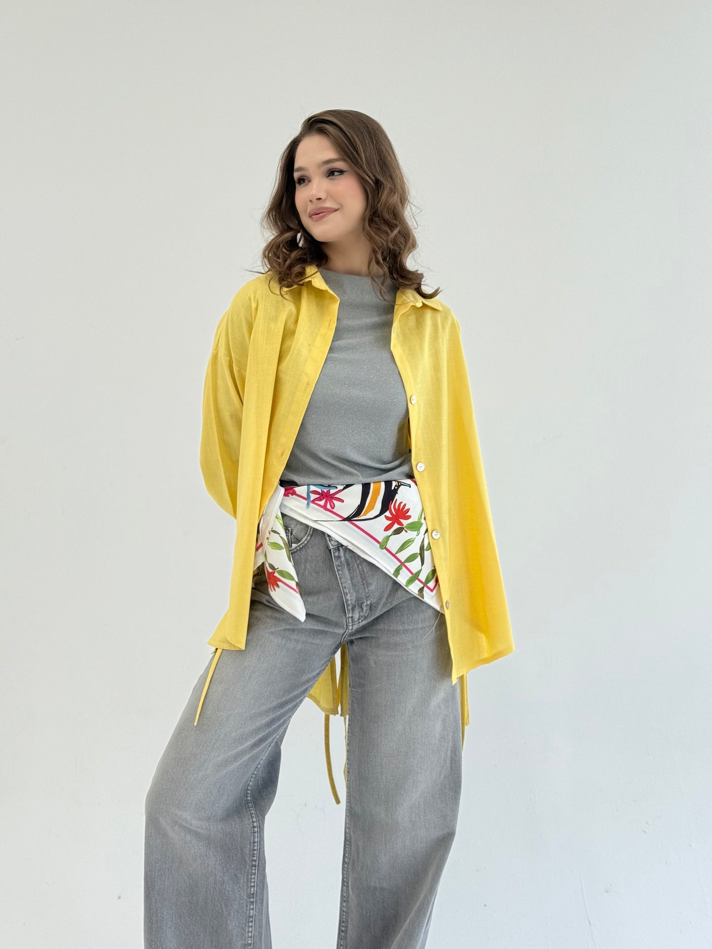 Linen Bow Back Shirt In Yellow