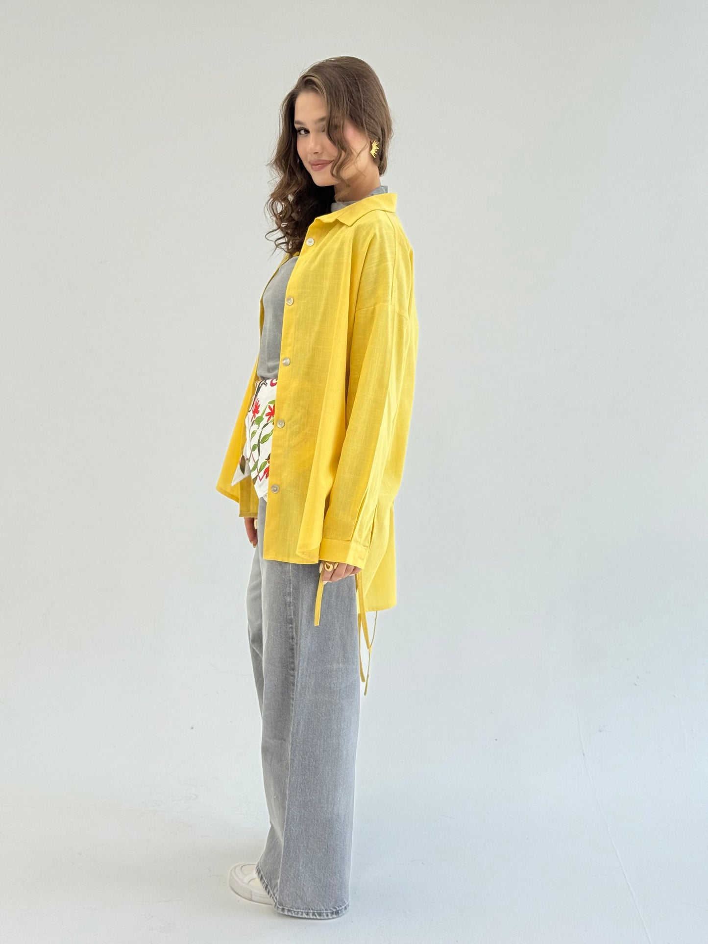 Linen Bow Back Shirt In Yellow
