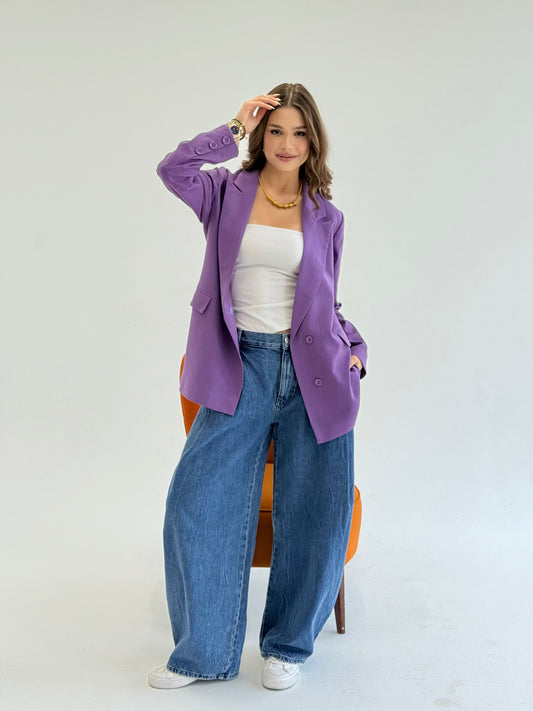 Linen Blazer in Purple