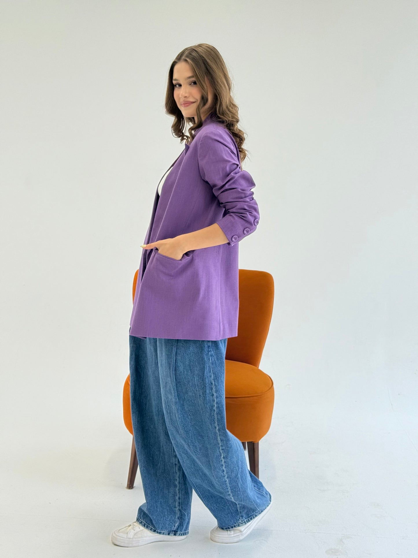 Linen Blazer in Purple