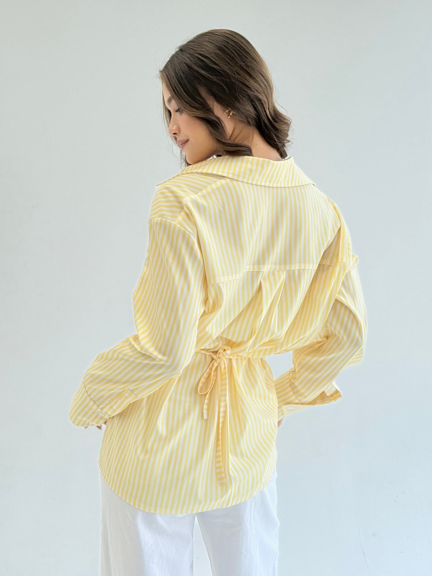 Striped yellow shirt with pocket belt