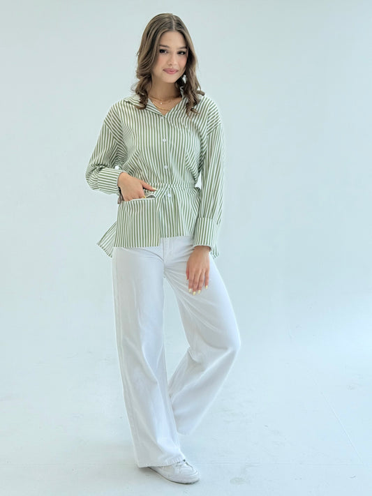 Striped Green shirt with pocket belt