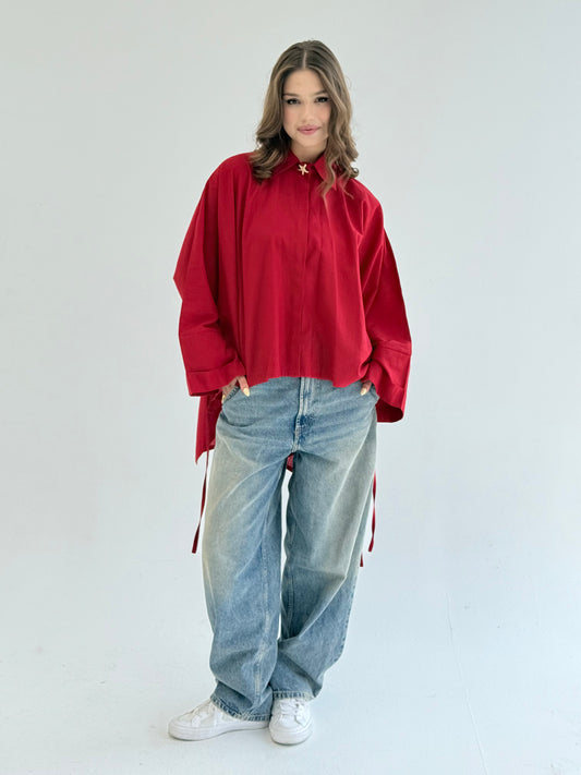 The Oversized Linen Shirt in Crimson
