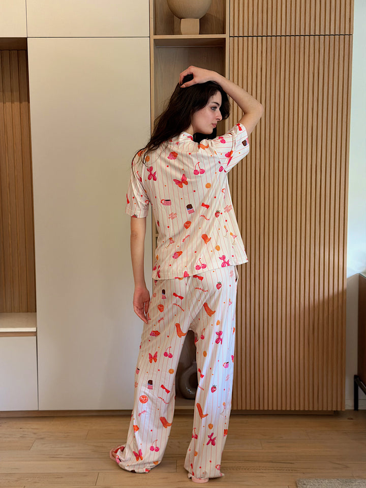 Self love cotton warp-style pajama  /Coffe