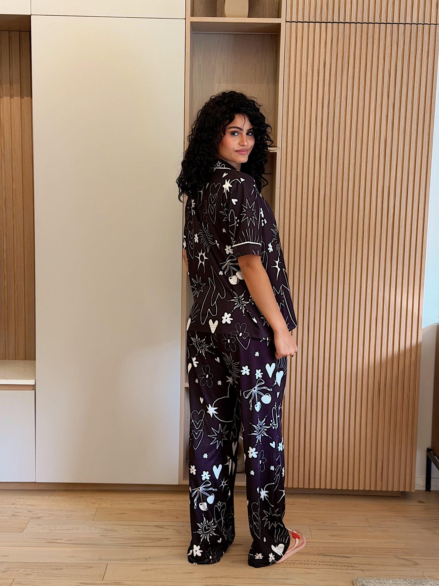 Self love cotton Button -up pajama / self care black