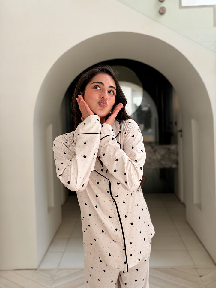Self love cotton / little heart in Beige pajama only