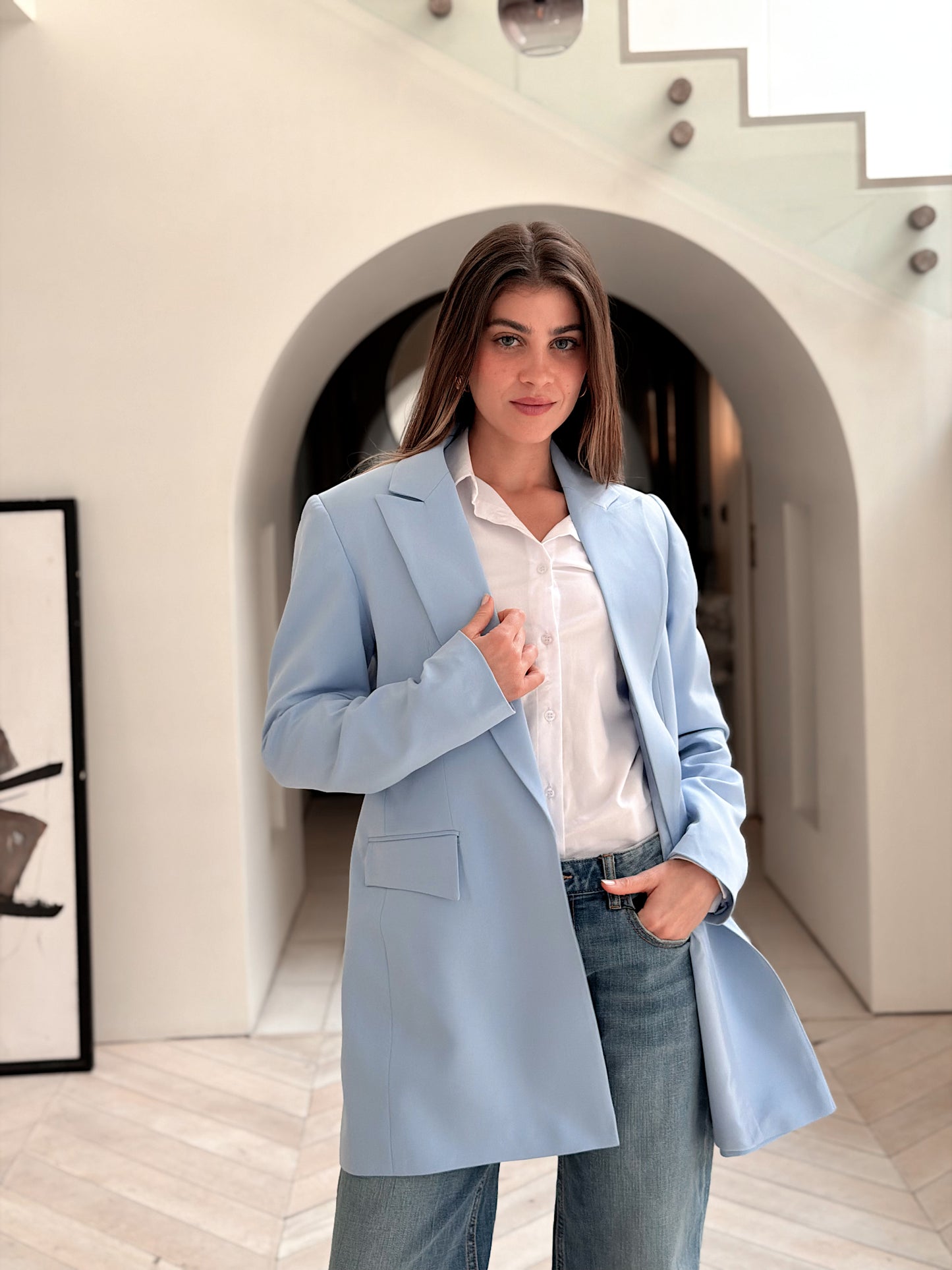 Slim fit sky blue blazer