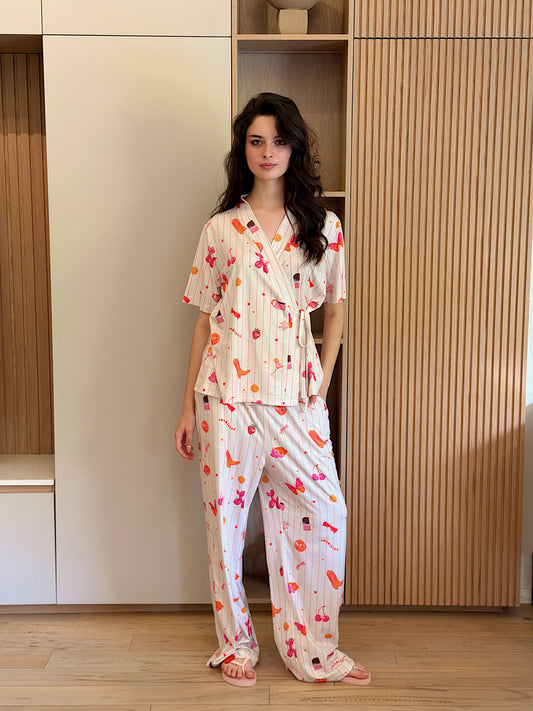 Self love cotton warp-style pajama  /Coffe