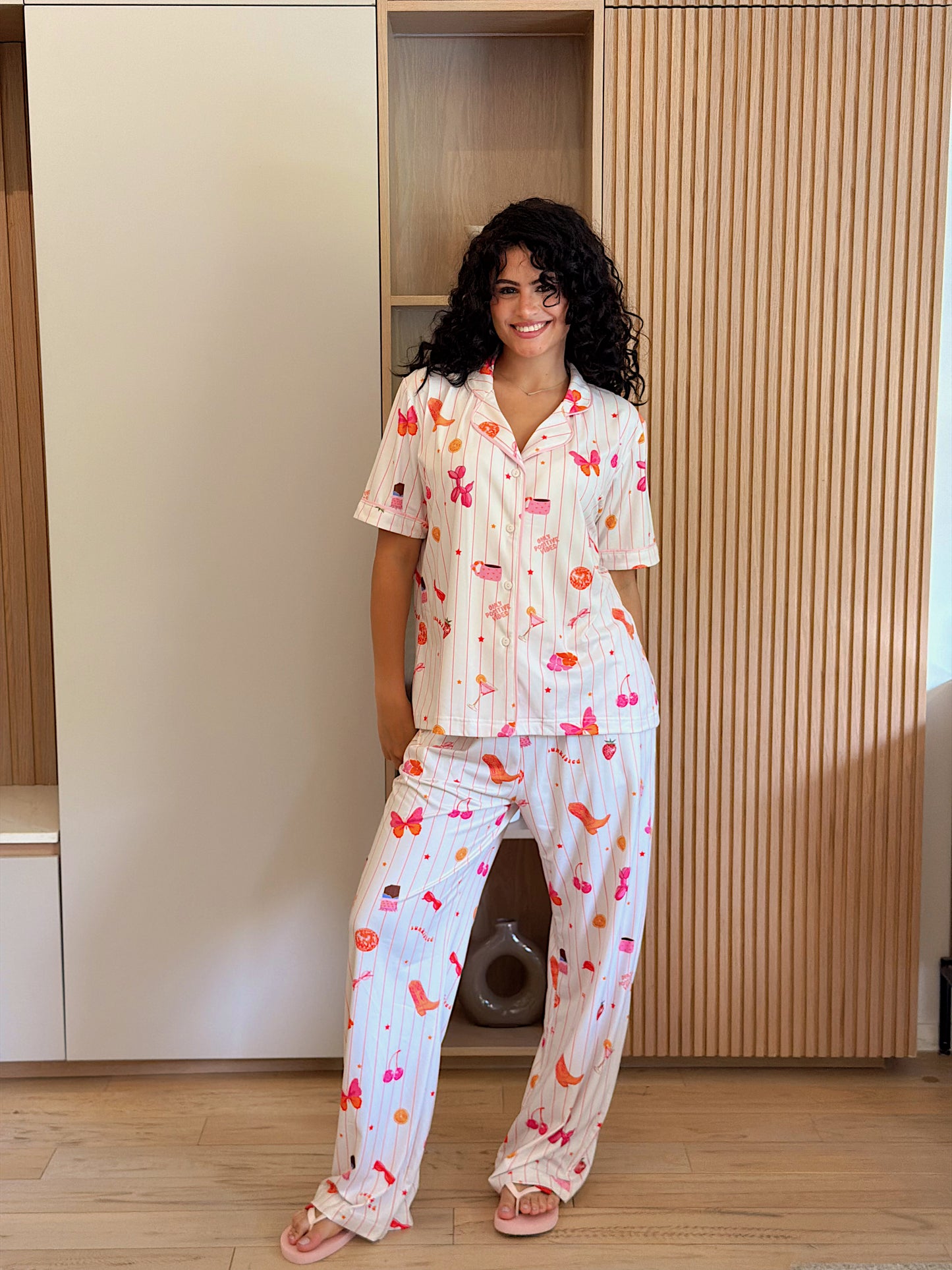 Self love cotton Button -up pajama / coffe