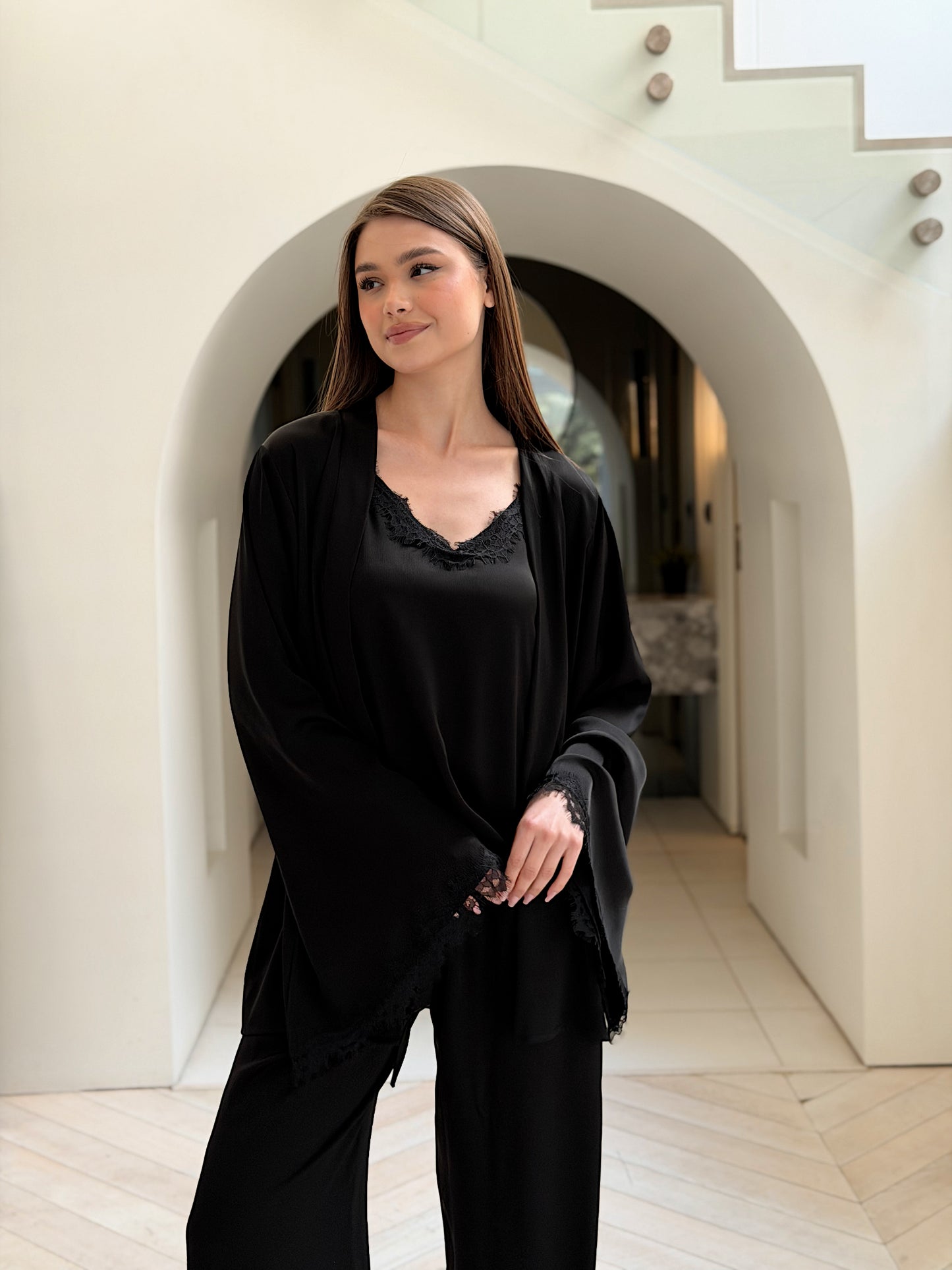 Self love satin/ Dream lace in Black pajama only