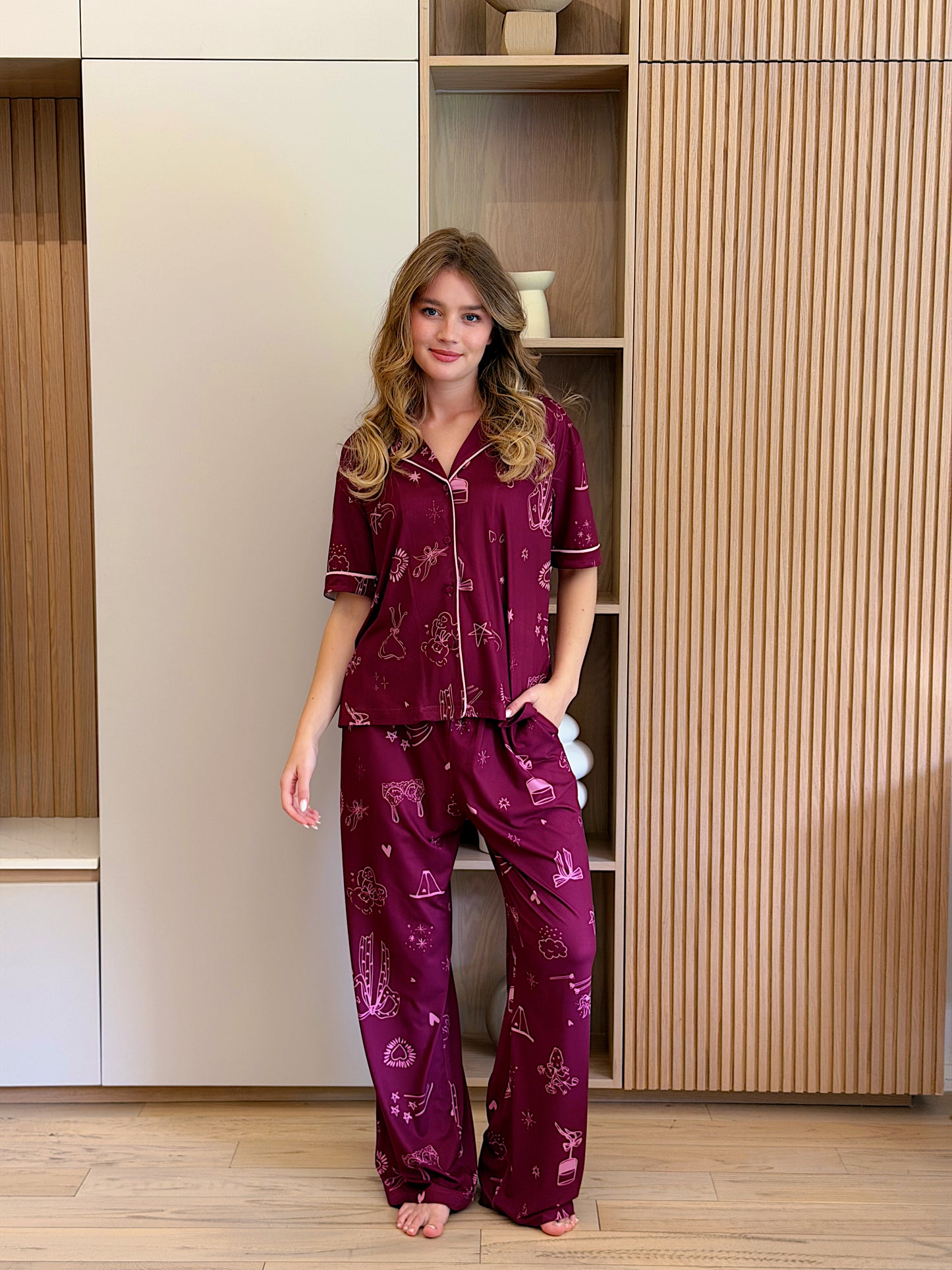 Self love cotton Button -up pajama /just girl in burgundy