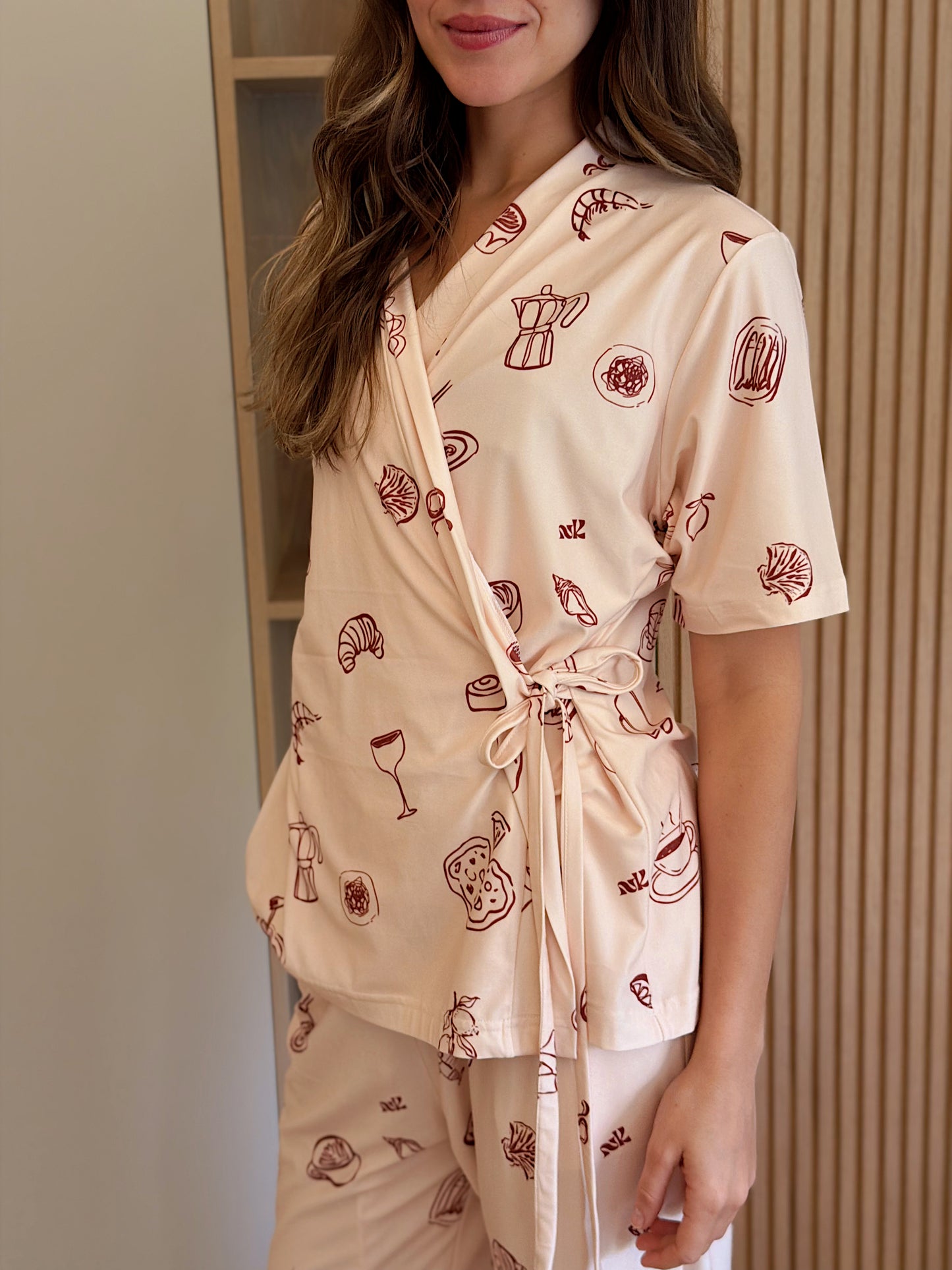 Self love cotton warp-style pajama / Breakfast club in Beige