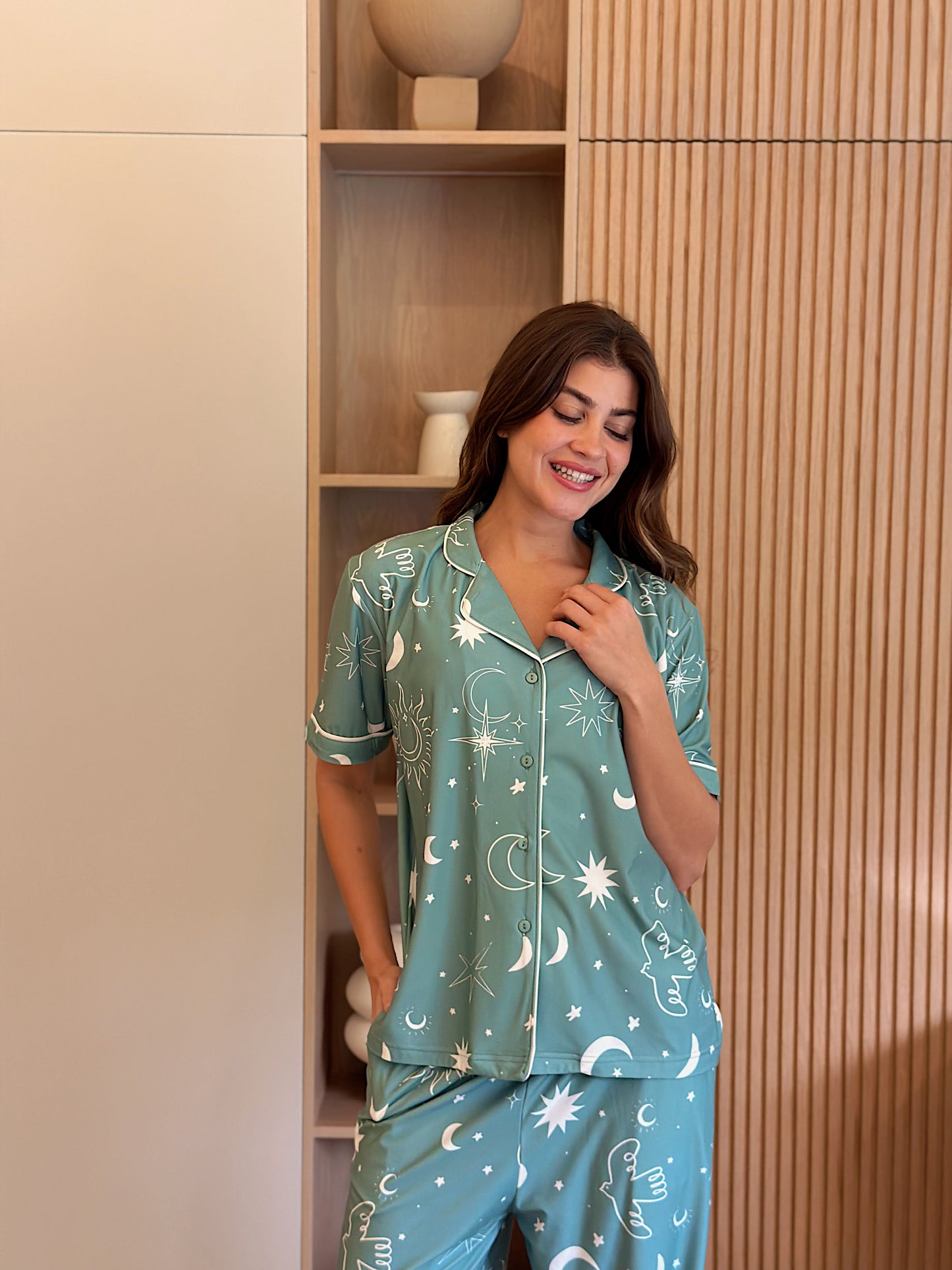 Self love cotton Button -up pajama l/Moon