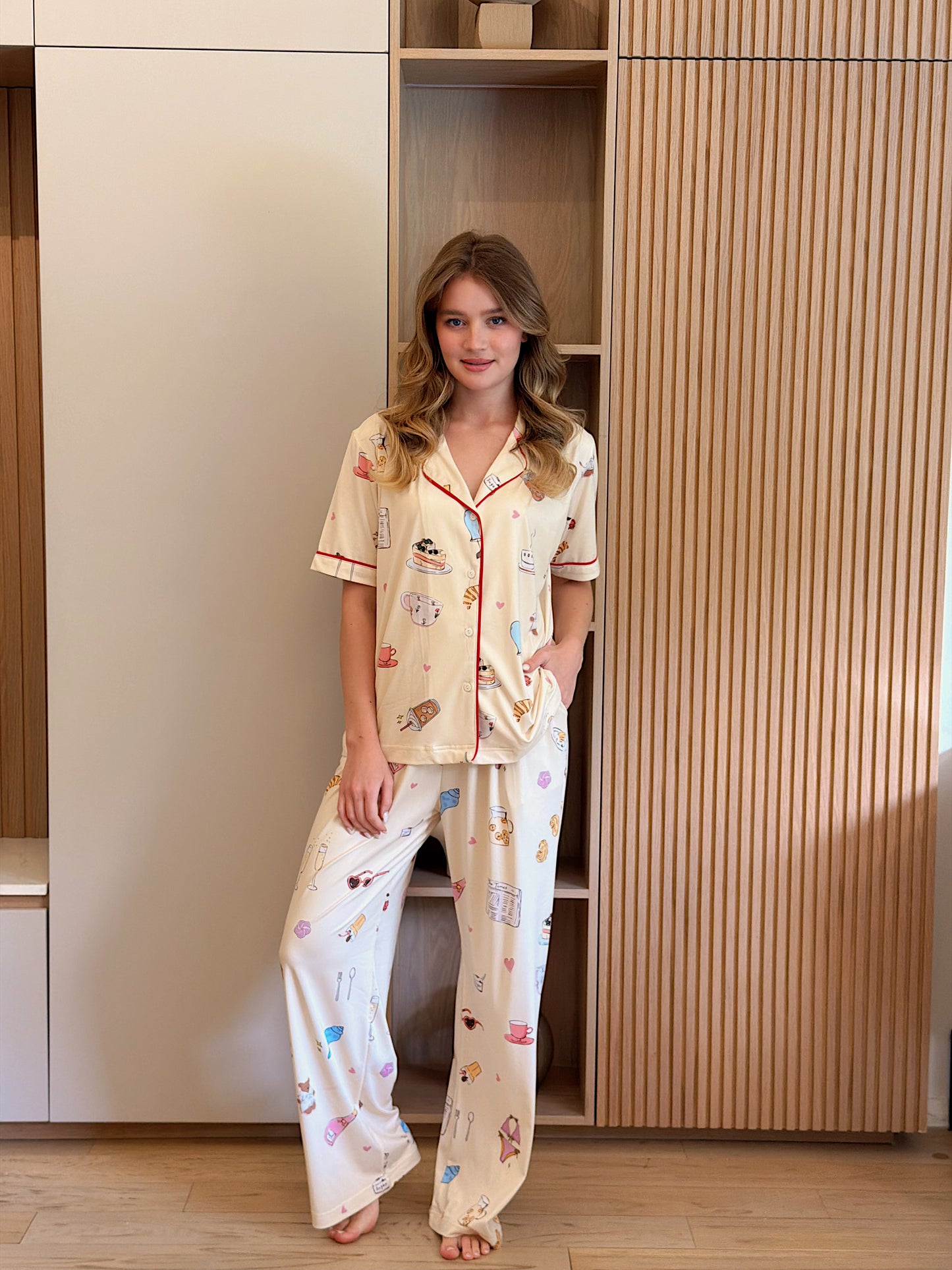 Self love cotton Button -up pajama / self love in yellow