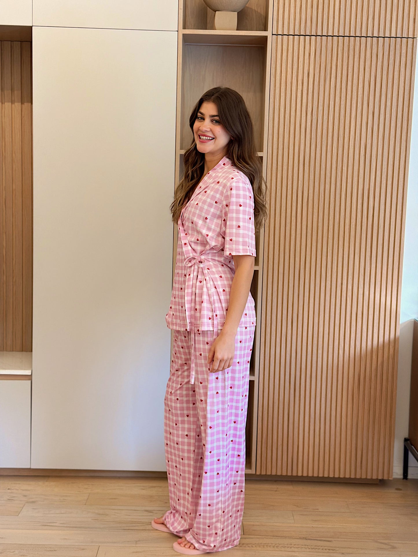 Self love cotton warp-style pajama /checkers hearts