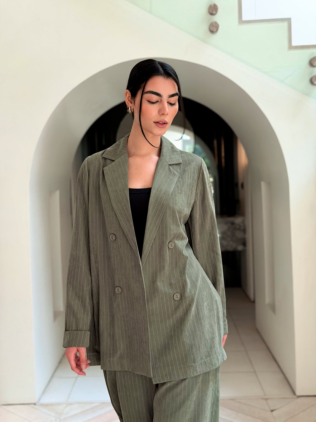 Striped Easy Chic Set In Olive