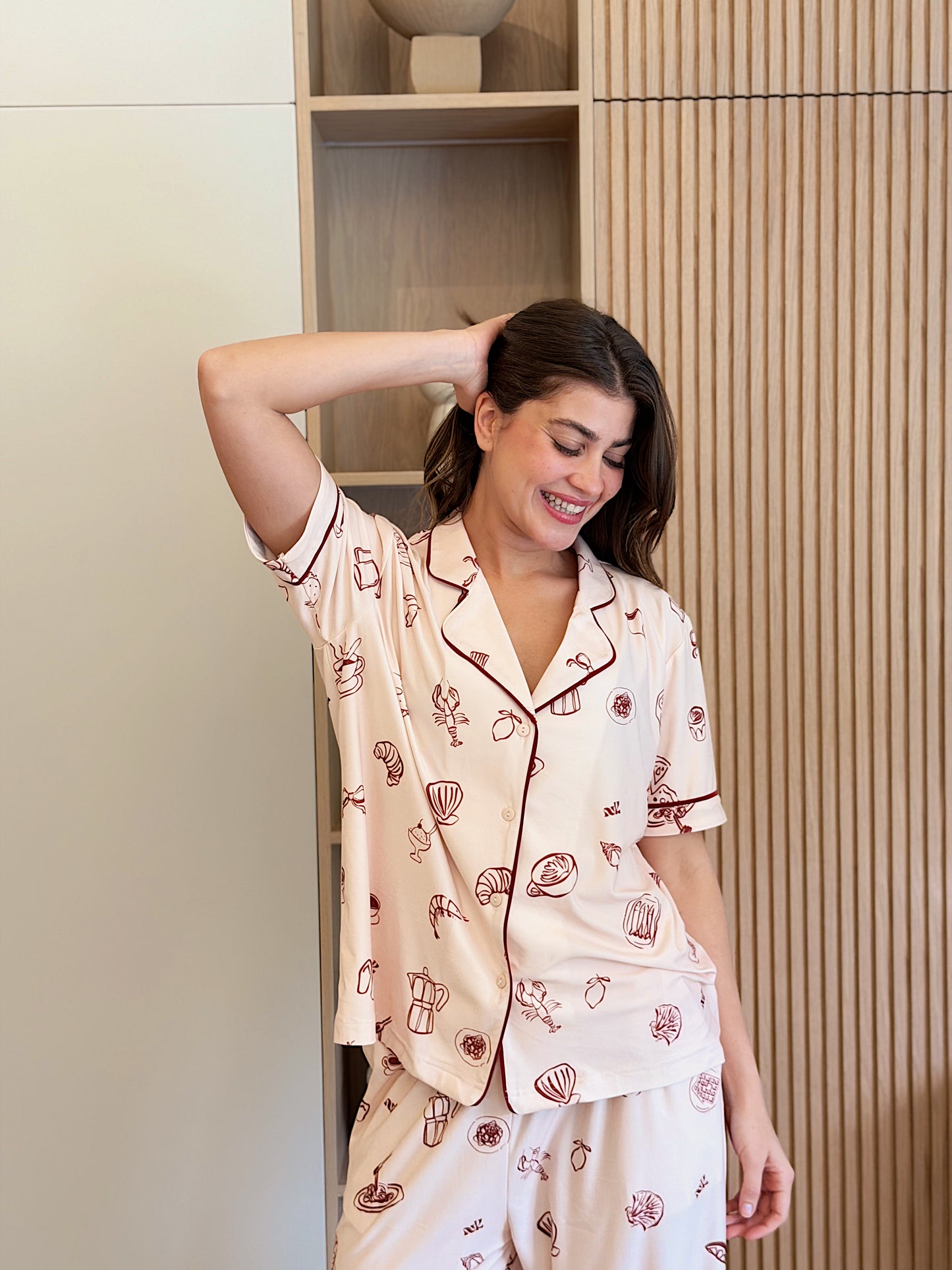 Self love cotton Button -up pajama / Breakfast club in Beige