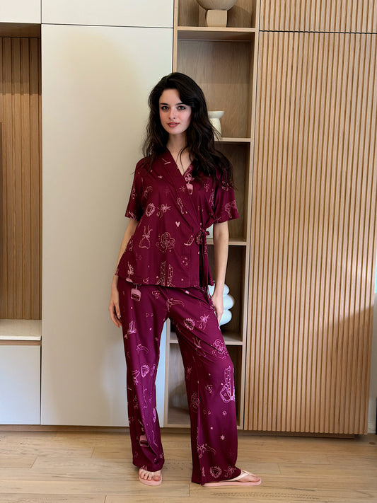 Self love cotton warp-style pajama/ just a girl in Burgundy