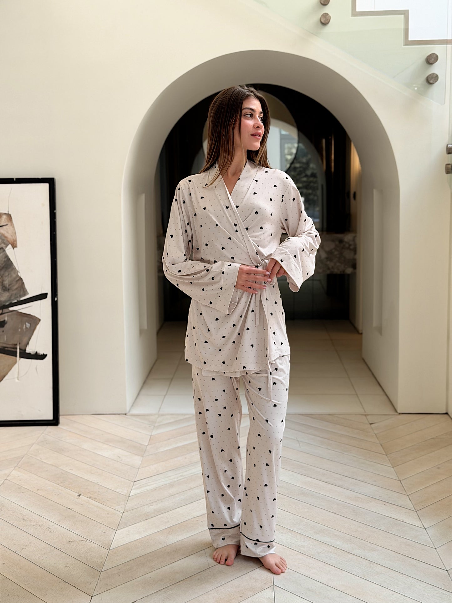 Self love cotton / little heart in Beige pajama only