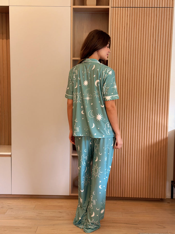 Self love cotton Button -up pajama l/Moon
