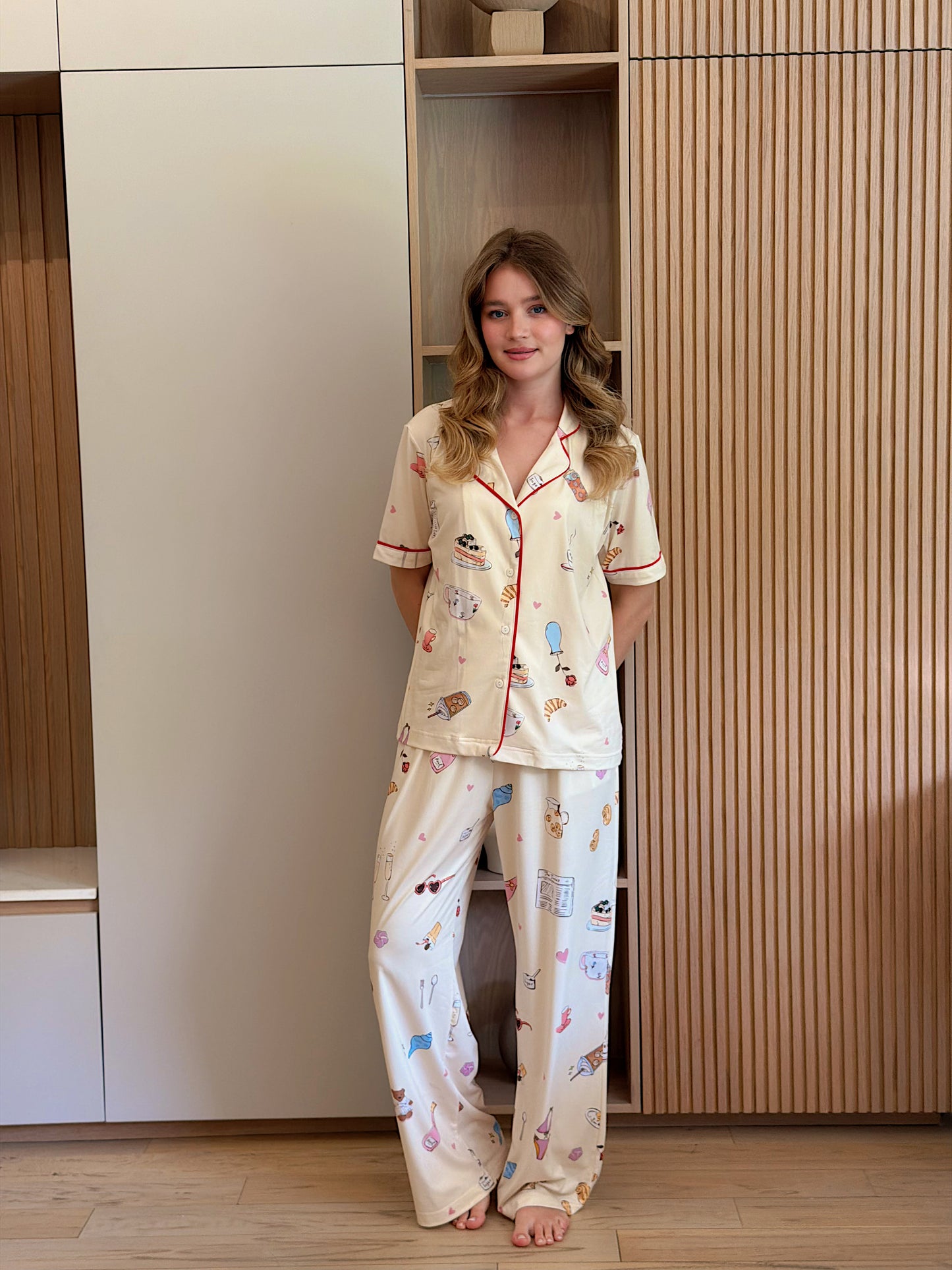 Self love cotton Button -up pajama / self love in yellow