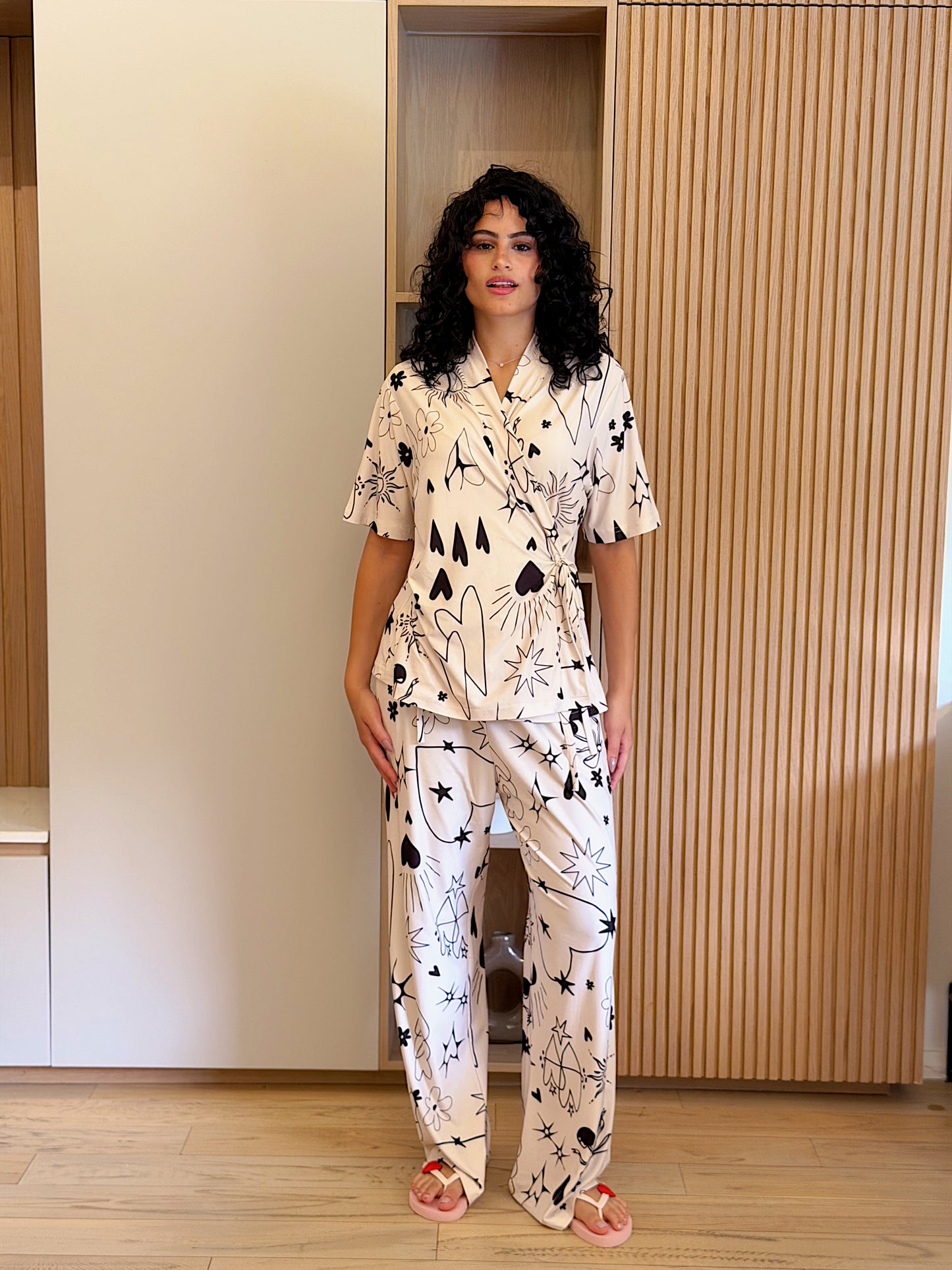 Self love cotton warp-style pajama/ self care in Beige
