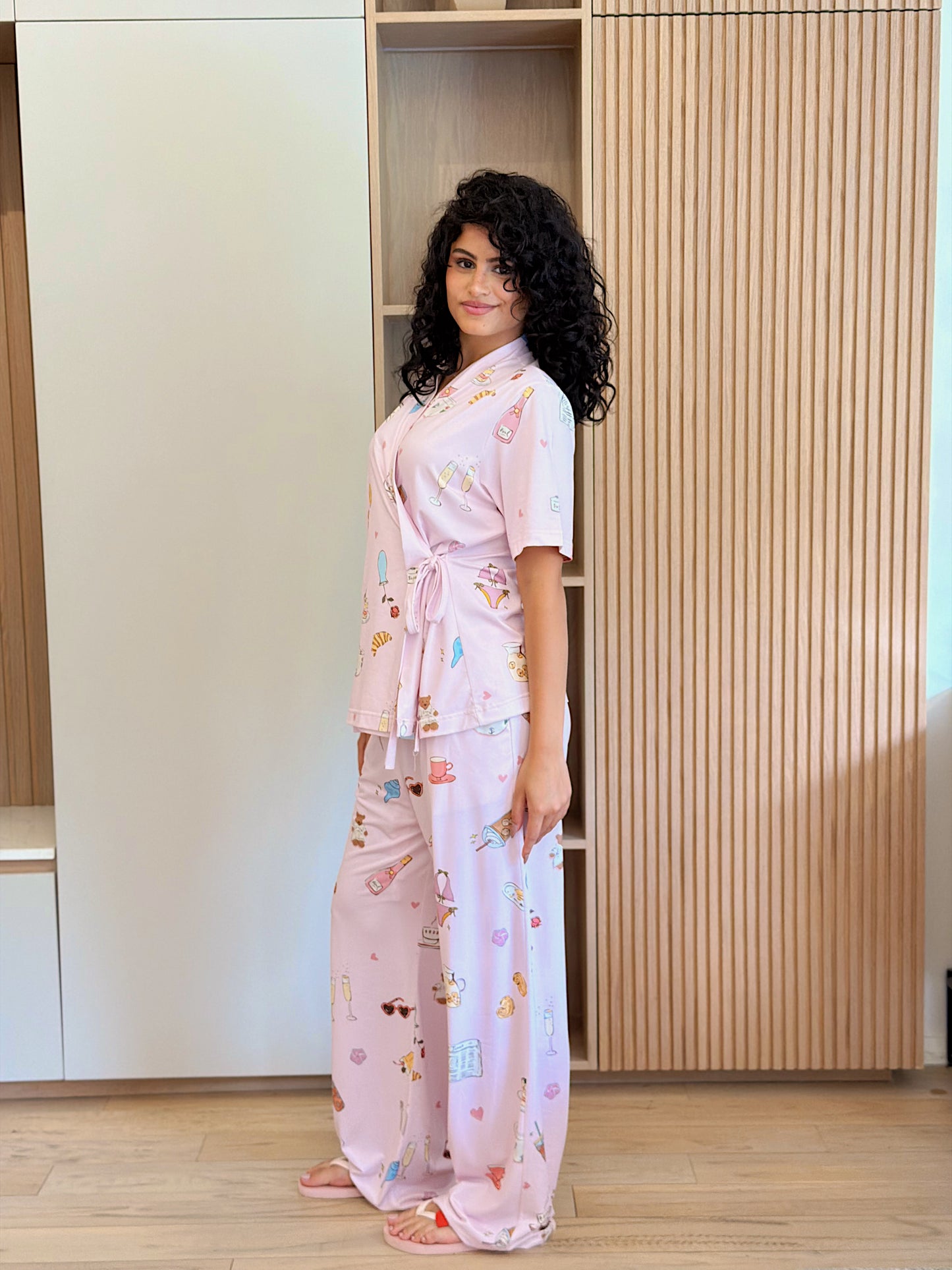 Self love cotton warp-style pajama /self love in Pink