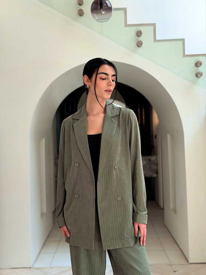 Striped Easy Chic Set In Olive