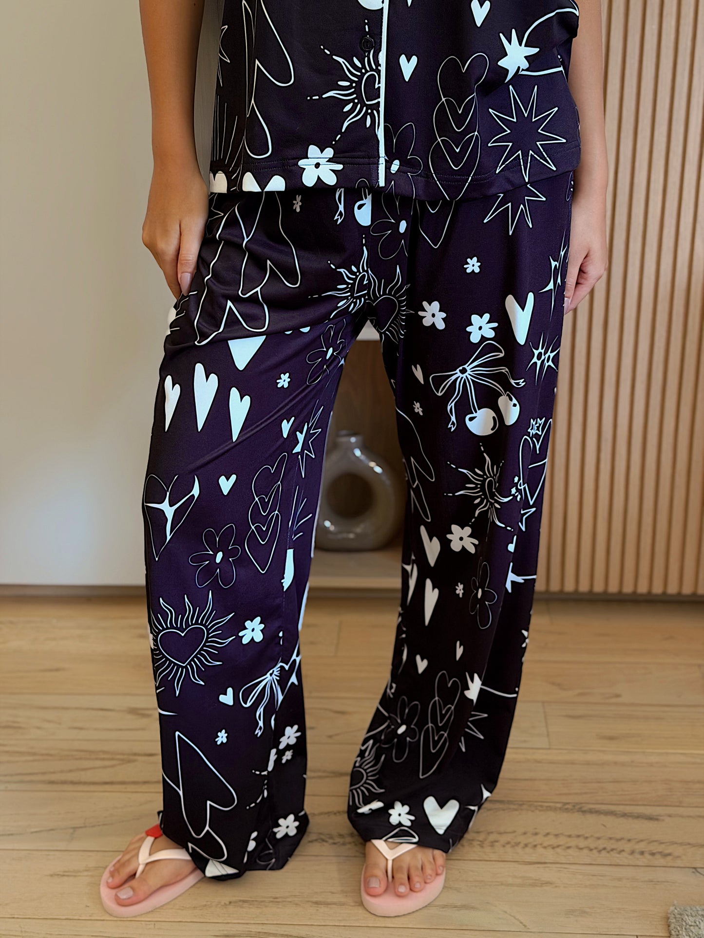Self love cotton Button -up pajama / self care black