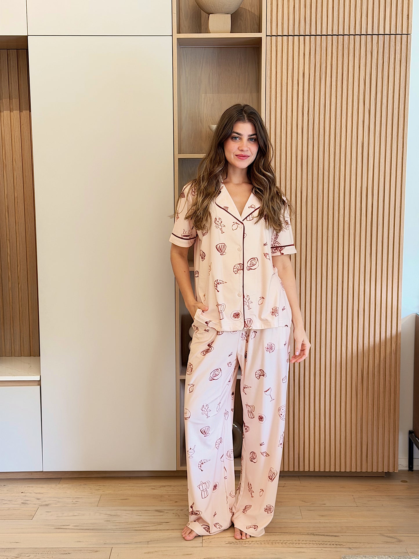 Self love cotton Button -up pajama / Breakfast club in Beige