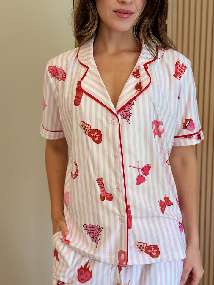 Self love cotton Button -up pajama  /Cup