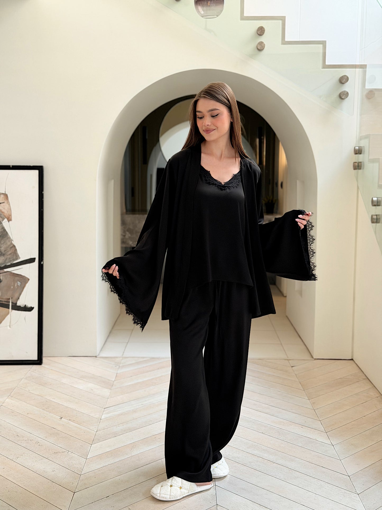 Self love satin/ Dream lace in Black pajama only