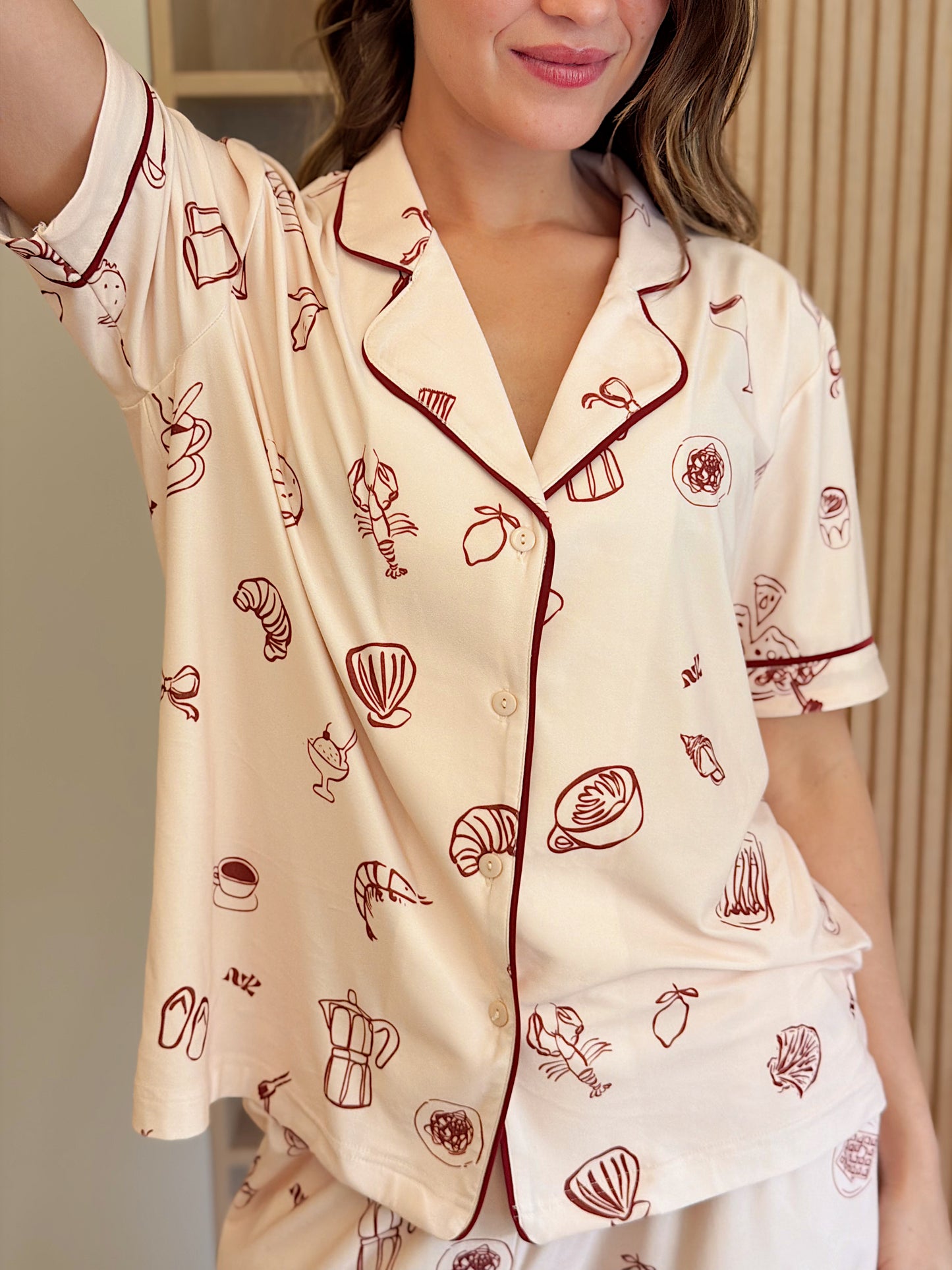 Self love cotton Button -up pajama / Breakfast club in Beige